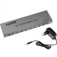 Splitter HDMI 2.0 4K 60Hz alimenté 1 vers 8 Ports - Support CEC et Management EDID - Boitier métal
