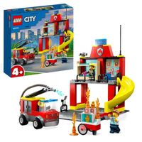 LEGO® City 60375 La Caserne et le Camion des Pompiers, Jouet Véhicule d’Urgence, Jeu Éducatif, 4 Ans
