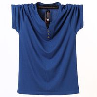 T-Shirts pour Hommes Manches Courtes T-Shirts Fins en Coton à Col en V Grande Taille Bleu