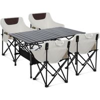 Table de Camping Pliante avec 4 Chaises de Camping Pliante + Sac de Transport - pour Jardin, Plage, Pêche