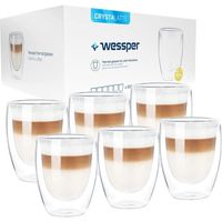 Wessper Lot de 6 verres á latte macchiato double paroi - 11,5 x 9 cm - Capacité 350ml - Verre borosilicate