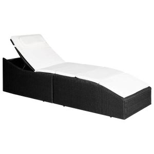 CHAISE LONGUE Transat chaise longue bain de soleil lit de jardin terrasse meuble d exterieur avec coussin resine tressee noir