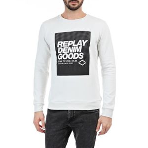 Hommes Replay Rétro Logo Sweat-shirt Noir/Blanc 