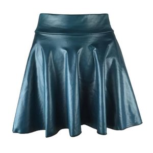 JUPE Jupe en cuir de mode pour dames jupe plissée taille haute base décontractée solide Vert90