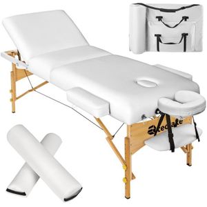 TABLE DE MASSAGE - TABLE DE SOIN TECTAKE Ensemble de table de massage SOMWANG portable pliante 3 zones rembourrage 75 cm avec cadre en bois - Blanc
