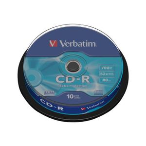 CD - DVD VIERGE CD vierges Verbatim P10 52x 80 Min SPINDLE - CD-R - VERBATIM - 10 - 700 Mo - 52x (maximum)