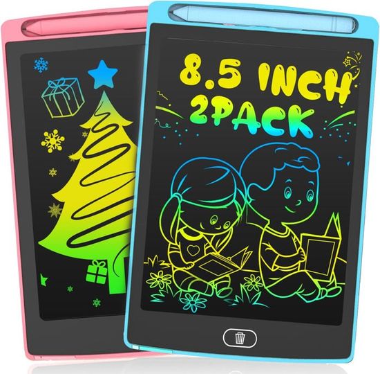 Tablette Dessin LCD 8,5" LOT 2 - Ardoise Magique Enfants - Gribouillage Couleur - Cadeau 3-8 Ans