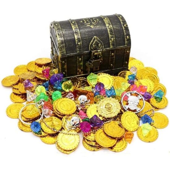 Lot De 150 Pièces Trésor Pirate (100 Pièces D'or + 50 Pierres Précieuses) - Pour Chasse Au Trésor, Décoration Fête, Halloween - 6