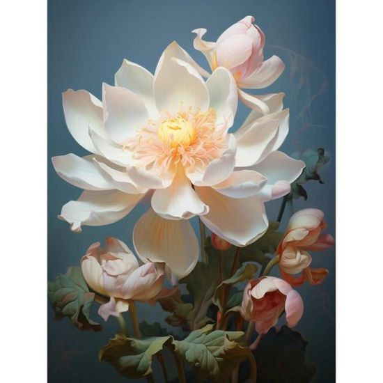 Canevas Point De Croix Kit Complet Adulte, Fleurs De Pivoine En Fleurs, C, 40 X 50 Cm. Kit Broderie Point De Croix Imprimé Compté Debutant, Kit Canevas Et Broderie Complet Avec Fils