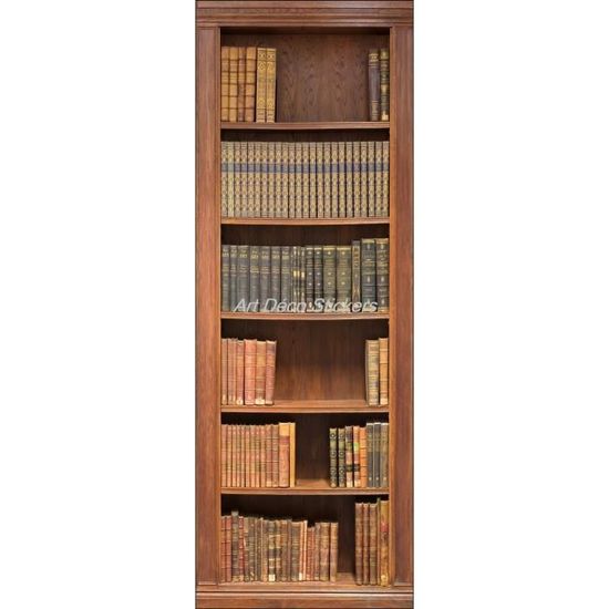 Sticker Porte 3D Trompe-l'œil Bibliothèque - 73x205 Cm, Autocollant Adhésif Amovible Pour Décoration Murale Chambre, Salon