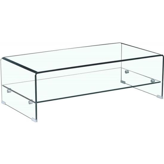 Table basse en verre trempé avec étagère vitrée rectangulaire - ICE