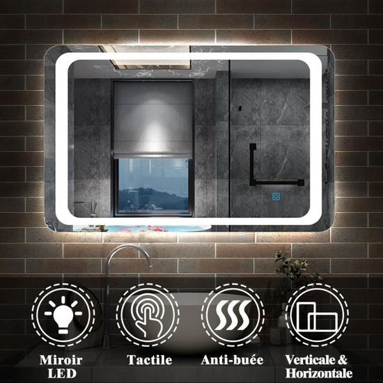 Aica NOUVEAU design Miroir de salle de bains avec LED éclairage 80x60cm