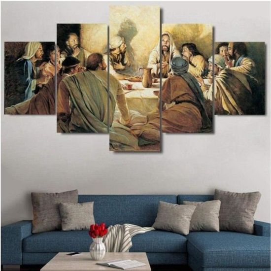 5 peintures sur toile-Jésus Disciples Dernière Cène-décoration murale moderne-décoration de la maison-Cadeau de Noël-100x50cm[601]