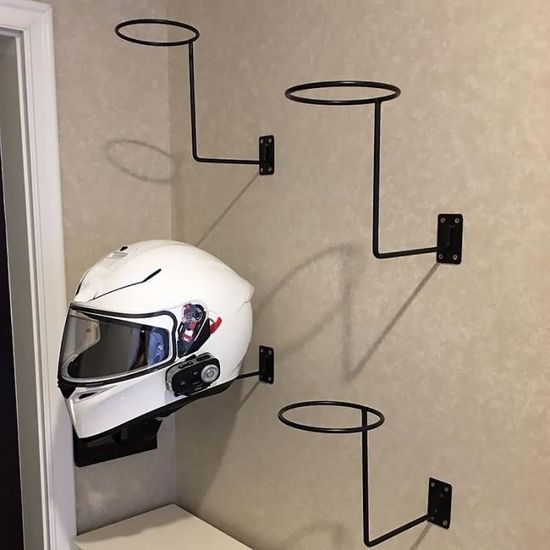 Support Mural Pour Casque Moto - En Métal Et Bois, 4 Clips + 2 Crochets - Capacité 50 Lbs - Pour Rangement Casque, Veste, Accessoires