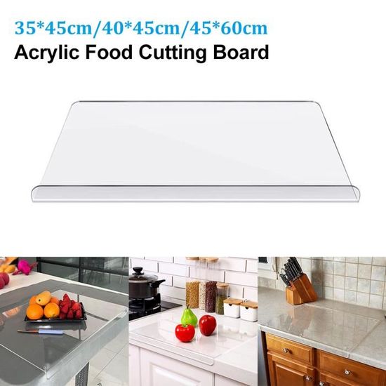 Planches à découper en acrylique avec bord d'arrêt pour comptoir de cuisine, tapis de découpe transparent