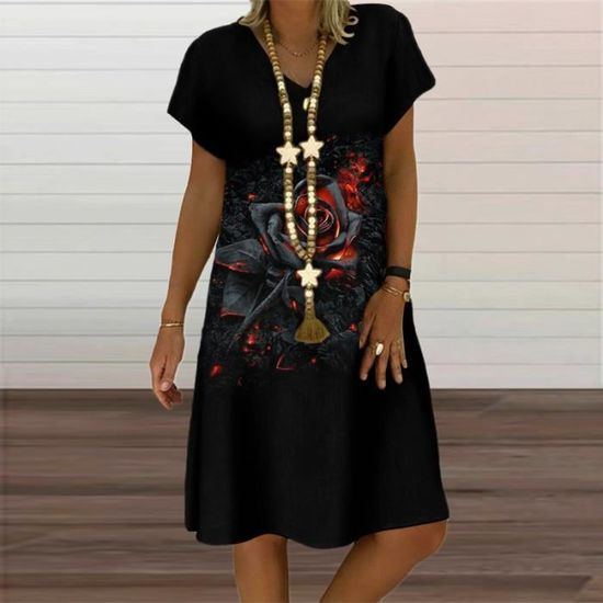 Robe Tunique à Col Rond Manches Courtes Pour Femme - Rayée - Robe Décontractée Grandes Tailles - Style Élégant Et Confortable