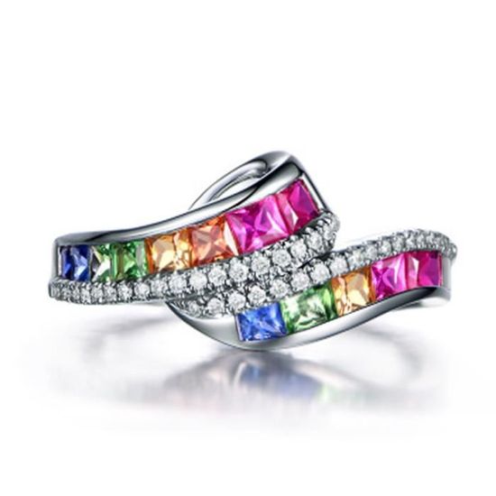 Bague Plaquée Or - Pierres Rose, Bleu, Vert - Taille 60 - Occasion