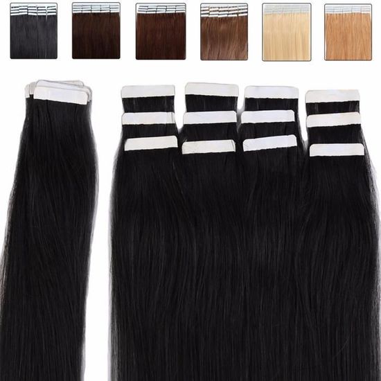 18" Extensions de Cheveux Bande adhésive Ruban adhésif – #1B Noir Naturel – 45cm - 20pcs - Extensions en cheveux humains naturels…