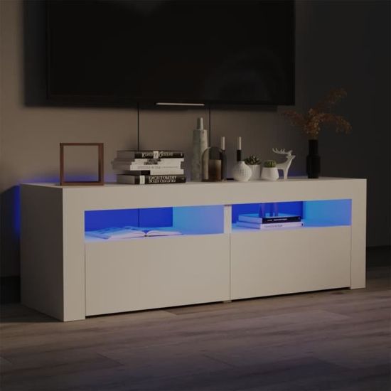 Qualité luxe© | Meuble de rangement & Meuble bas TV & Table de Salon & avec lumières LED Blanc 120x35x40 cm |190737
