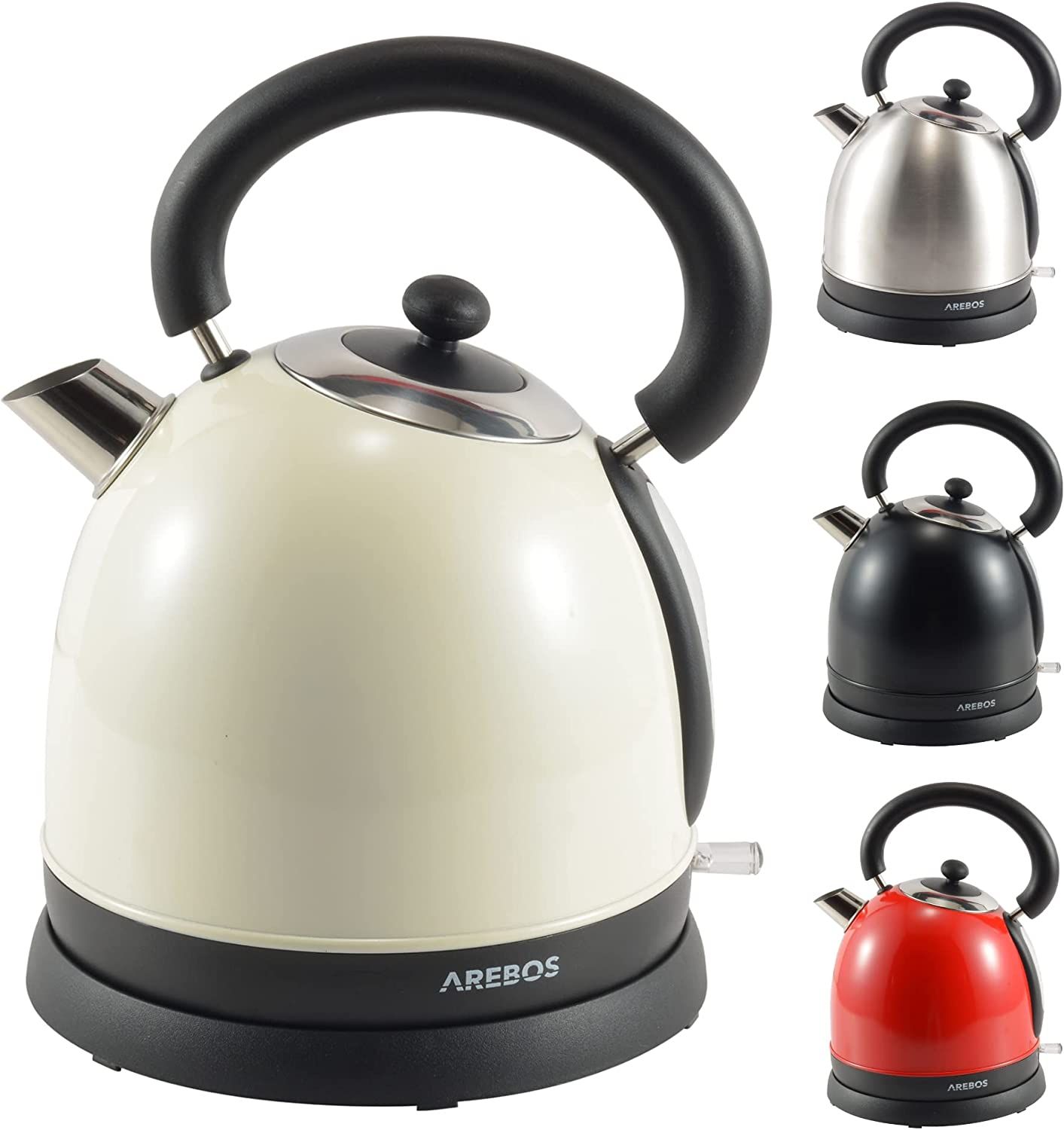 AREBOS Bouilloire à Eau à Thé Acier Inoxydable Design Rétro 1,8L 3000W Beige