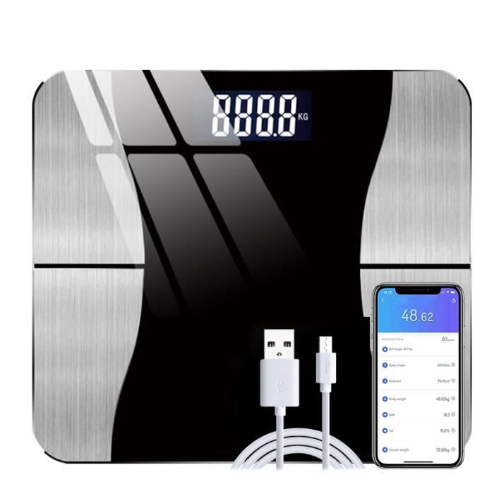 Pèse Personne Impedancemetre ,Balance Connectée Bluetooth, Chargement USB, APP avec 24 Données Corporelles MAX. 180 kg,Noir