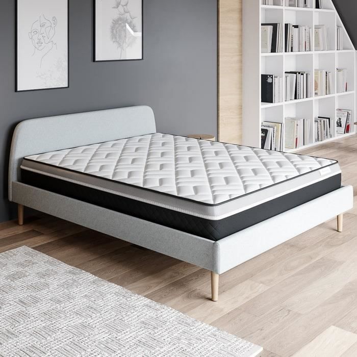 Ensemble matelas mémoire 160x200 Ergo Gelfresh + Lit gris foncé + sommier à lattes - Visco Gel + Mémoire de forme - Hbedding