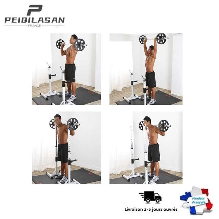 PEIQI. Cage de Squat Blanc - Charge Max.150kg - Support de Squat Réglable - Rack Avec Barre de Support pour Haltères