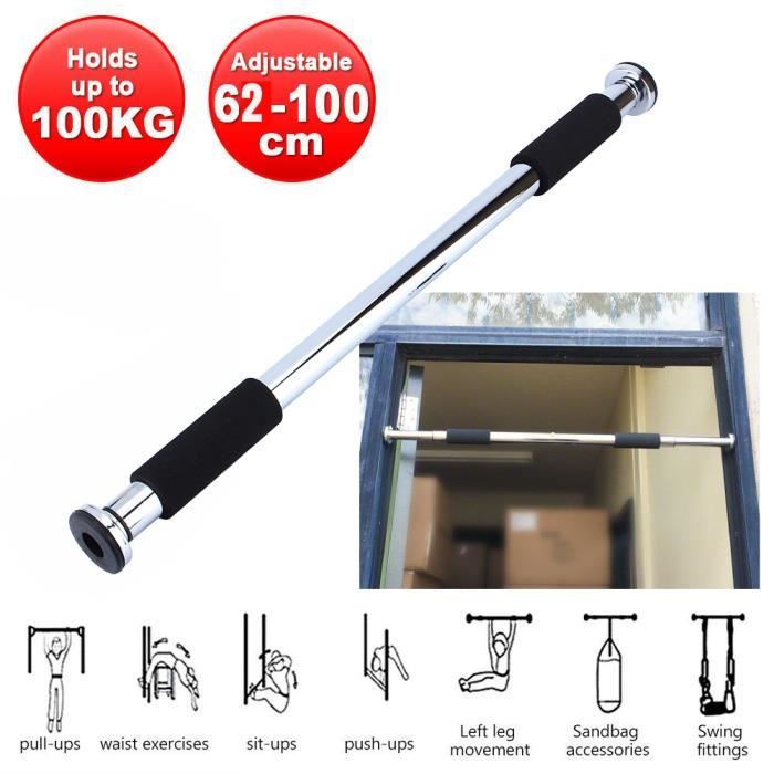 Barre de Traction de Porte Gym Barre Horizontale de Porte de Gym Exercice Fitness 62-100cm -FOE