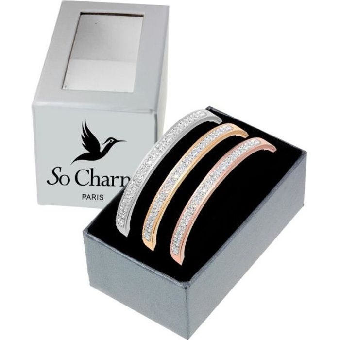 3 Bracelets SC Crystal en acier inoxydable ornés de Cristaux de Bohème