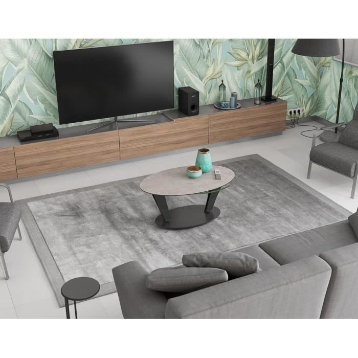 Table basse 2 plateaux pivotants ovales - céramique argile et verre - L95 x P60 x H43 cm