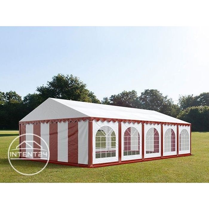 5x10m barnum, tonnelle chapiteau tente de réception Toolport, PVC, H. 2m, rouge-blanc