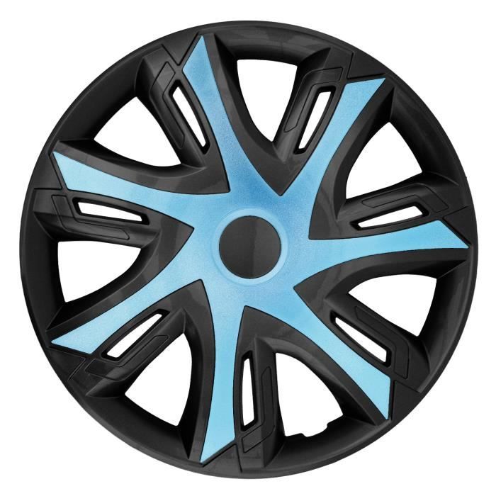 Set de 4 enjoliveurs de roue NRM N-Power pour jantes en acier, bicolores Azur / noir, 16\