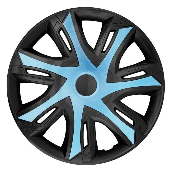 Set de 4 enjoliveurs de roue NRM N-Power pour jantes en acier, bicolores Azur / noir, 16\