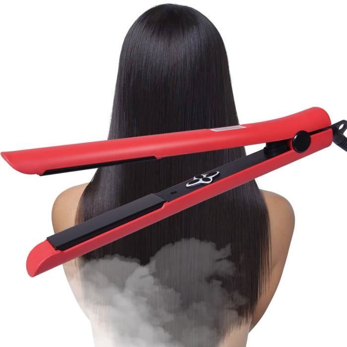 Lisseur pour Cheveux Fer à Lisser Professionnel Plaques en Céramique avec Ecran LCD Chauffe Rapide Température: 60-230°C Rouge