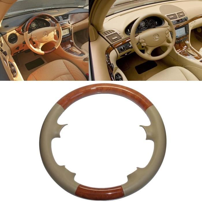 Couvre volant,Housse de volant en cuir Beige, décoration de volant en bois clair pour Benz 03 09 W209 C209 CLK CLK320 CLK550 06 09