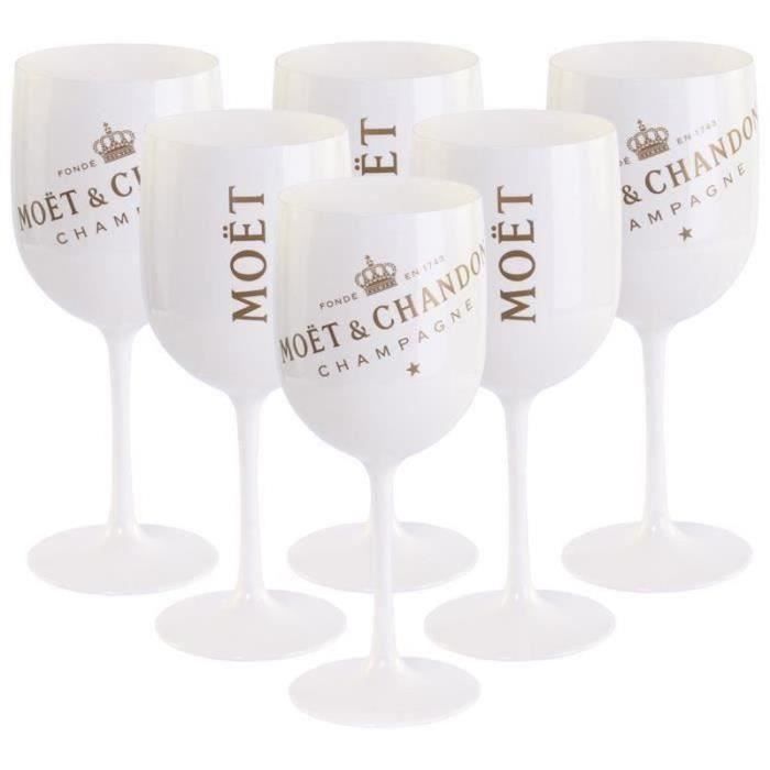 6 Verres à vin,Moët Chandon Champagne,blanc-or en acrylique Gobelet