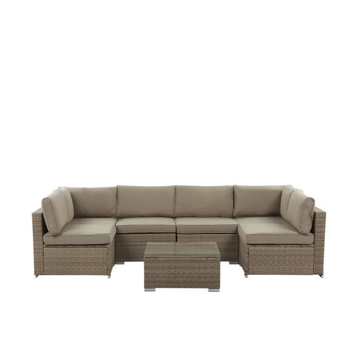 Beliani - Salon de jardin 6 places en rotin marron coussins assortis BELVEDERE