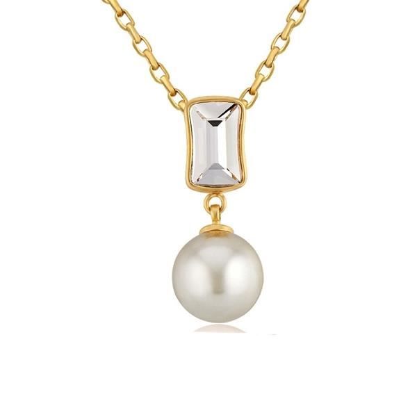 Pendentif Perle et Cristal de Swarovski Element Blanc et Plaqué or jaune