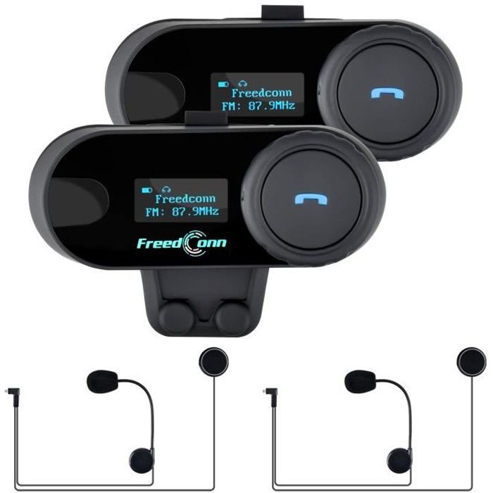 FreedConn TCOM-SC Casque de Moto Bluetooth Intercom pour Moto, Ski, écran LCD, Radio FM, kit Mains-Libres, Range-800M, 2-3Ri 1624