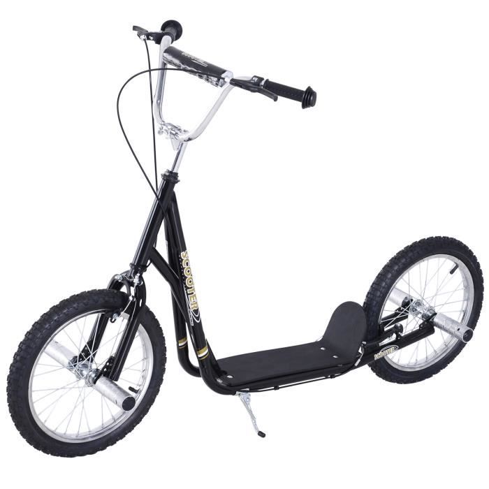 Trottinette patinette freestyle grandes roues pneumatiques Ø 41 cm avec pegs noir 143x58x100cm Noir