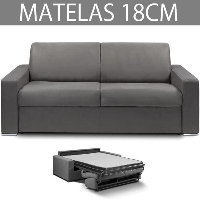 Canapé convertible EXPRESS 3 places en microfibre gris graphite - Couchage 140cm - Epaisseur matelas 18cm - MASTER