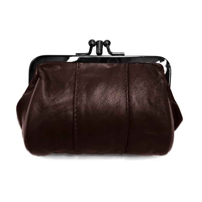 Porte-monnaie Femme Cuir Véritable souple - Bourse Fermoir Clic Clac - 2 Compartiments spacieux - Belle couleur -Brun-LOLUNA®