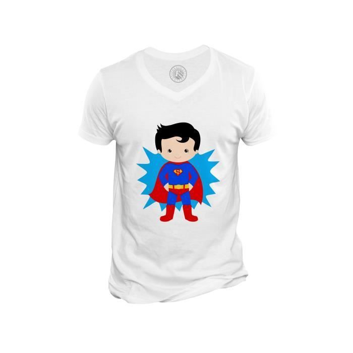 T-shirt Homme Col V Superboy Superman Garcon Enfant Dessin Mignon Super Hero