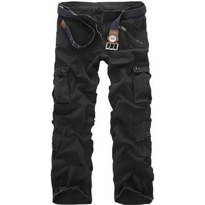 Homme Pantalon Travail Coton Casual Extérieur Multi-poches Mode Loose pantalon cargo pants #Noir
