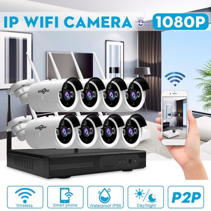 1080P Caméra de Vidéosurveillance sans fil extérieure Hiseeu 8CH NVR Caméras IP