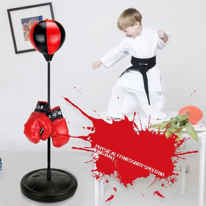 Punching Ball sur Pied - Sac de Frappe Enfants(5-12ans) - Réglable en Hauteur 70-105cm - avec Gants de Boxe