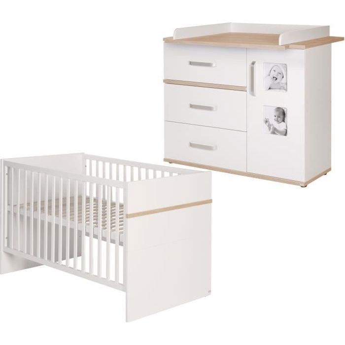 ROBA Ensemble de meubles bébé -Pia-, lit bébé 70x140 cm, commode á langer, blanc-chen -San Remo-