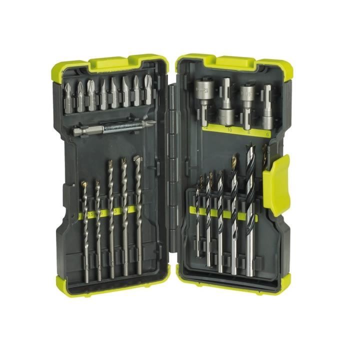 RYOBI Coffret antichocs mixte 30 accessoires avec vissage et boulonnage