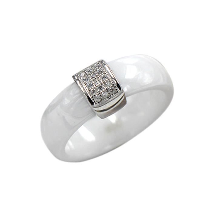 Exquise Rond S925 Argent Bague en Céramique CZ diamant décoré Pour Femmes Blanc Taille 6