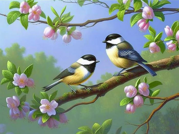 Ginfonr 5D Diamond Painting Diamant La Peinture Couple D'animaux Branche Oiseau Rose Par Numéro Kits Peinture Pleine Perceuse Avec Décoration Murale
